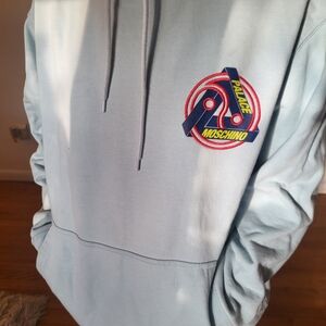 Palace X Moschino Rare Light Blue Crewneck Sweatshirt with Red & Navy Logo